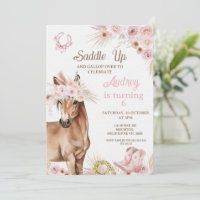 Boho Pink Floral Brown Pferde Sattel bis Geburtsta