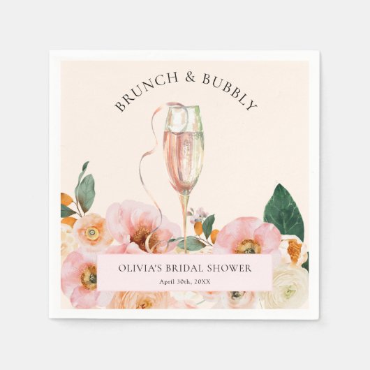 Boho Pink Floral Brunch & Bubbly Serviette (Vorderseite)