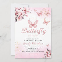 Boho Pink Floral Butterfly Girl Babydusche