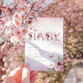 Boho Pink Floral Butterfly Girl Babydusche Einladung