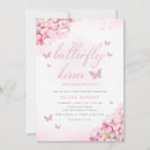 Boho Pink Floral Butterfly Kisses Girl Baby Shower Einladung (Vorderseite)