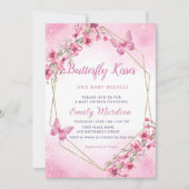 Boho pink Floral Butterfly Kisses Girl Baby Shower Einladung (Vorderseite)