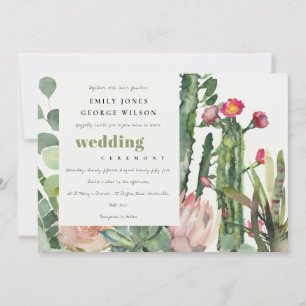 BOHO PINK FLORAL CACTI FAUNA WATERCOLOR WEDD EINLADUNG