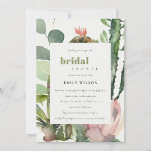BOHO PINK FLORAL CACTI FOLIAGE BRAUTPARTY EINLADUNG