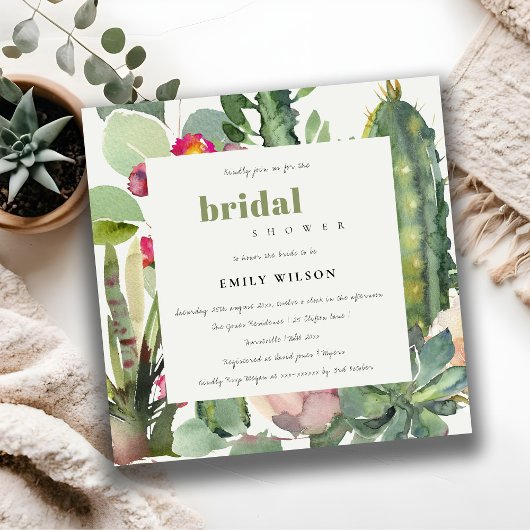 BOHO PINK FLORAL CACTI FOLIAGE BRAUTPARTY EINLADUNG