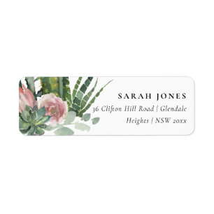 BOHO PINK FLORAL CACTI FOLIAGE WATERCOLOR ADRESSE