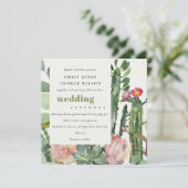 BOHO PINK FLORAL CACTI FOLIAGE WATERCOLOR WEDD EINLADUNG (Stehend Vorderseite)