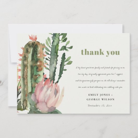 BOHO PINK FLORAL CACTI FOLIAGE WEDEDGE DANK EINLADUNG (Vorderseite)
