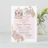 Boho Pink Floral Carousel Babydusche Einladung (Stehend Vorderseite)
