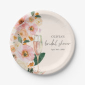 Boho Pink Floral Champagne Brautparty Pappteller (Vorderseite)