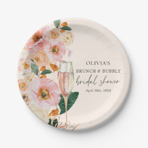 Boho Pink Floral Champagne Brunch & Bubbly Pappteller