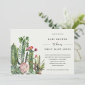 BOHO PINK FLORAL DESERT CACTI FAUNA BABY SHOWER EINLADUNG (Stehend Vorderseite)