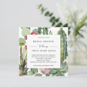 BOHO PINK FLORAL DESERT CACTI FAUNA BRAUTPARTY EINLADUNG (Stehend Vorderseite)