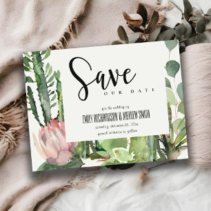 BOHO PINK FLORAL DESERT CACTI FAUNA SAVE THE DATE ANKÜNDIGUNGSPOSTKARTE