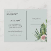 BOHO PINK FLORAL DESERT CACTI FAUNA SAVE THE DATE ANKÜNDIGUNGSPOSTKARTE (Rückseite)
