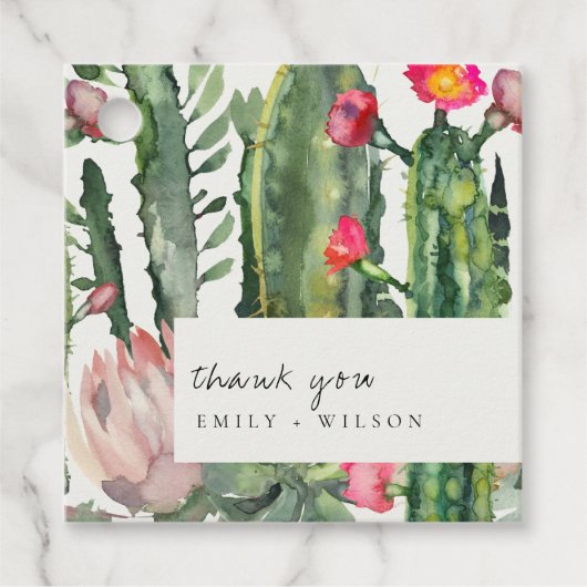 BOHO PINK FLORAL DESERT CACTI FOLIAGE DANKE GESCHENKANHÄNGER (Vorderseite)