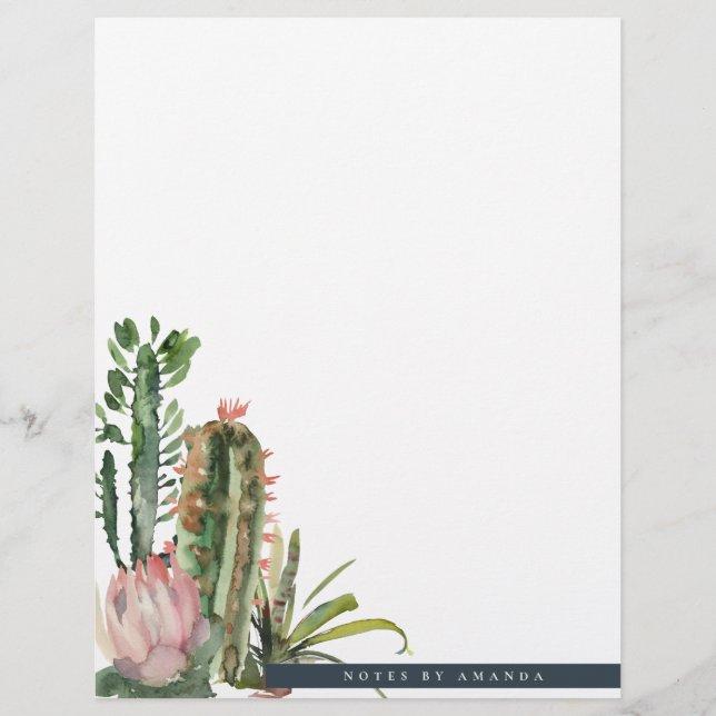BOHO PINK FLORAL DESERT CACTI FOLIAGE WATERCOLOR BRIEFBOGEN (Vorderseite)