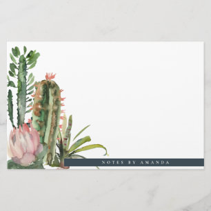 BOHO PINK FLORAL DESERT CACTI FOLIAGE WATERCOLOR BRIEFPAPIER