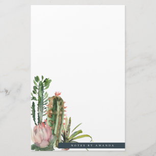 BOHO PINK FLORAL DESERT CACTI FOLIAGE WATERCOLOR BRIEFPAPIER