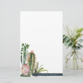 BOHO PINK FLORAL DESERT CACTI FOLIAGE WATERCOLOR BRIEFPAPIER (Stehend Vorderseite)