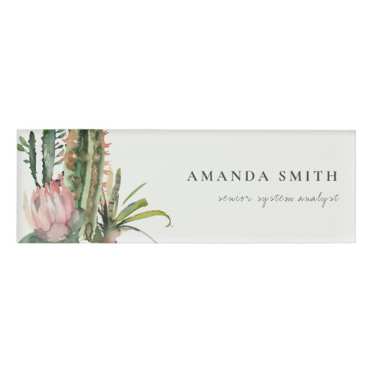 BOHO PINK FLORAL DESERT CACTI FOLIAGE WATERCOLOR NAMENSCHILD (Vorderseite)