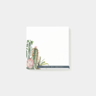 BOHO PINK FLORAL DESERT CACTI FOLIAGE WATERCOLOR POST-IT KLEBEZETTEL
