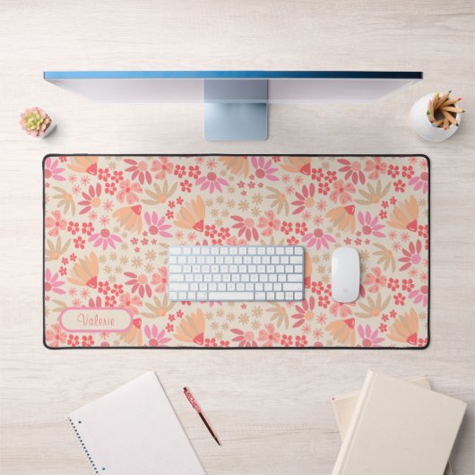 Boho Pink Floral Desk Mat Schreibtischunterlage (Büro 1)
