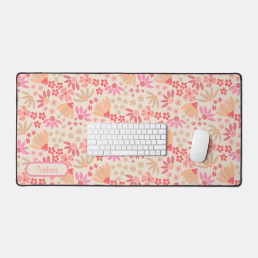 Boho Pink Floral Desk Mat Schreibtischunterlage (Tastatur & Maus)
