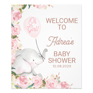 Boho Pink Floral Elephant Balloon Baby Duschzeiche Fotodruck