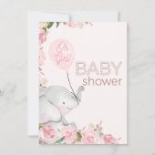 Boho Pink Floral Elephant Balloon Babydusche Einladung (Rückseite)