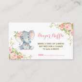 Boho Pink Floral Elephant Diaper Raffle Ticket Begleitkarte (Vorderseite)
