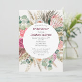 Boho Pink Floral Eukalyptus Grünes Brautparty Einladung (Stehend Vorderseite)