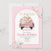 Boho Pink Floral Fall Thema Pumpkin Patch Geburtst Einladung (Vorderseite)