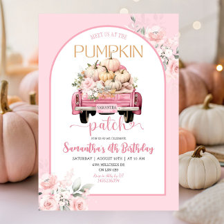 Boho Pink Floral Fall Thema Pumpkin Patch Geburtst Einladung