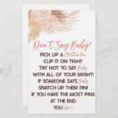 Boho Pink Floral Flower Don't Say Baby Shower Game Briefpapier (Vorne/Hinten)