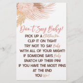 Boho Pink Floral Flower Don't Say Baby Shower Game Briefpapier (Vorderseite)