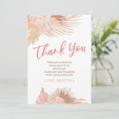 Boho Pink Floral Flowers Birthday Party Dankeskarte (Stehend Vorderseite)