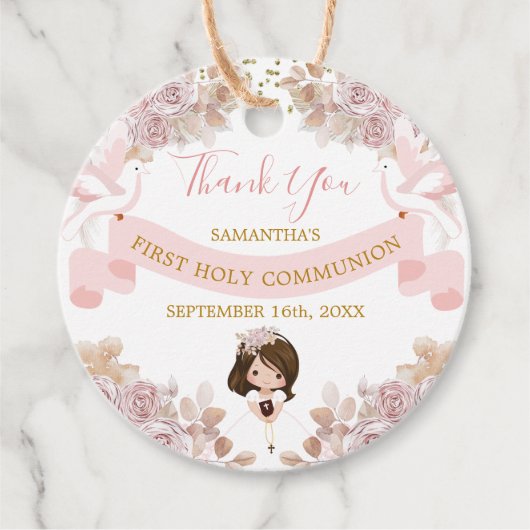 Boho Pink Floral Girl 1. Heilige Kommune Vielen Da Geschenkanhänger (Vorderseite)