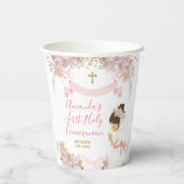 Boho Pink Floral Girl FIRST Heilige Kommune Kreuz Pappbecher (Rückseite)