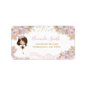 Boho Pink Floral Girl First Holy Kommune Adresse Adressaufkleber (Vorne)