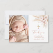 Boho Pink Floral Girls Baptism Christening Dankeskarte (Vorderseite)