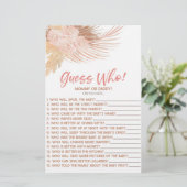 Boho Pink Floral Guess Who! Baby Shower Game Briefpapier (Stehend Vorderseite)