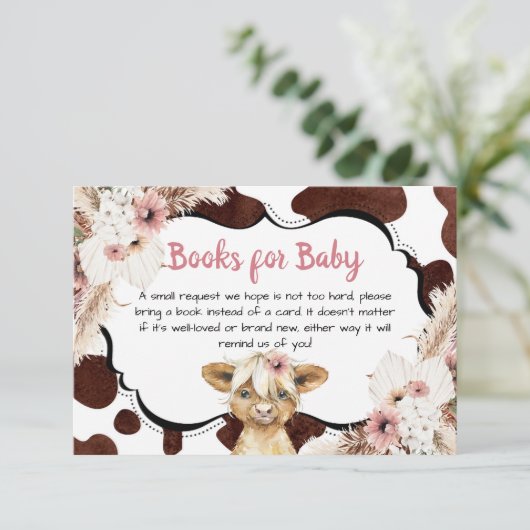 Boho Pink Floral Highland Kuh Books for Baby Begleitkarte (Stehend Vorderseite)