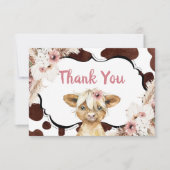 Boho Pink Floral Highland Kuh Danke Karte (Vorderseite)