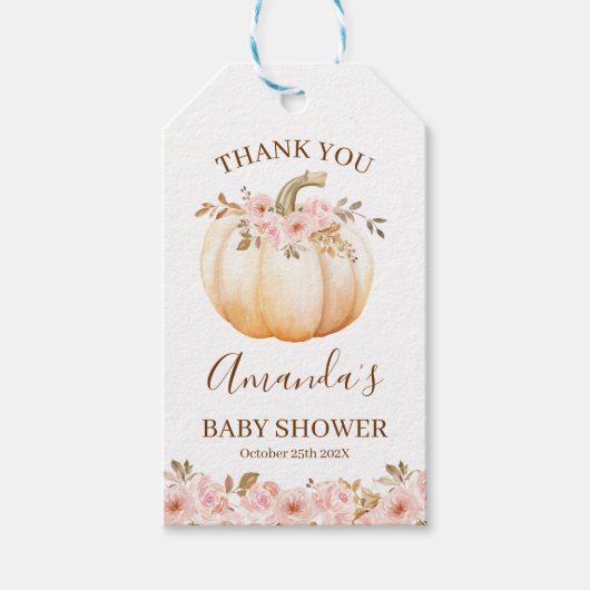 Boho Pink Floral Little Pumpkin Baby Dusche Geschenkanhänger (Vorderseite)
