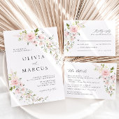 Boho Pink Floral Olive Elegante Wedding RSVP Card