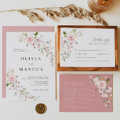 Boho Pink Floral Olive Elegante Wedding RSVP Card Karte