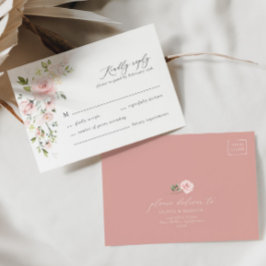 Boho Pink Floral Olive Elegante Wedding RSVP Card Karte