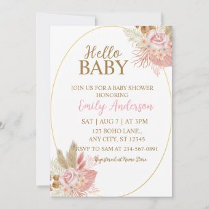 Boho Pink Floral Pampas Gras Baby Shower-Einladung Einladung