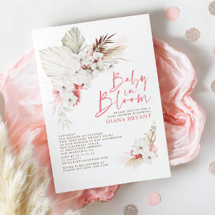 Boho Pink Floral Pampas Grass Baby Dusche Invitati Einladung